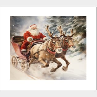 Santa Claus and Reindeer Posters and Art